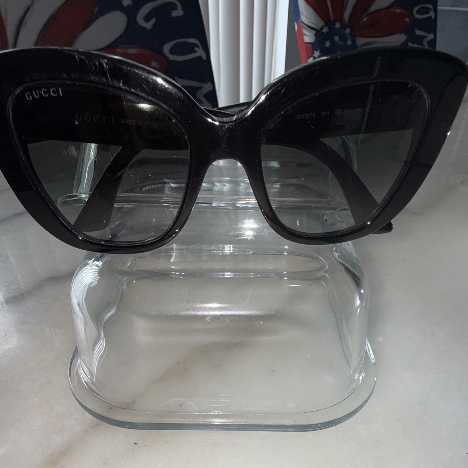 Gucci GG0327S 001 Women’s Cat Eye Sunglasses Black Frame Gray Tinted Lenses UV