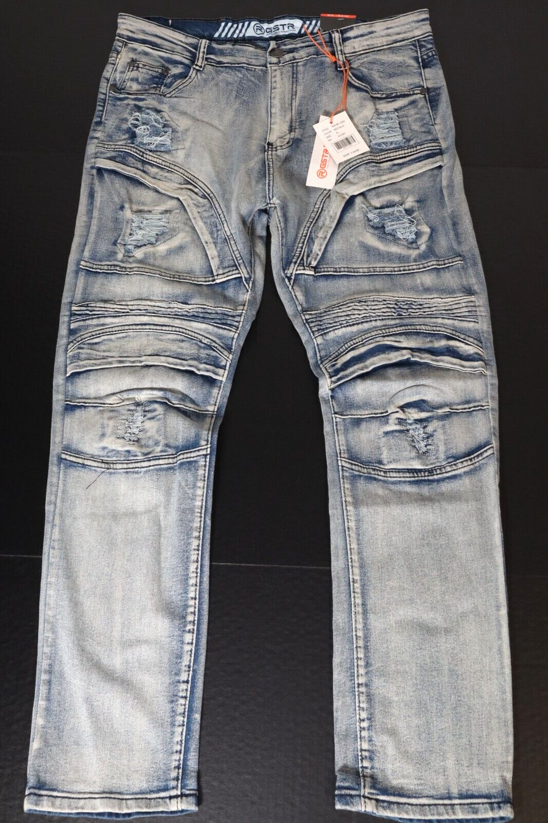 R GSTR Men’s Blue Denim Distressed Jeans Premium Quality Slim Fit Size W36 L32