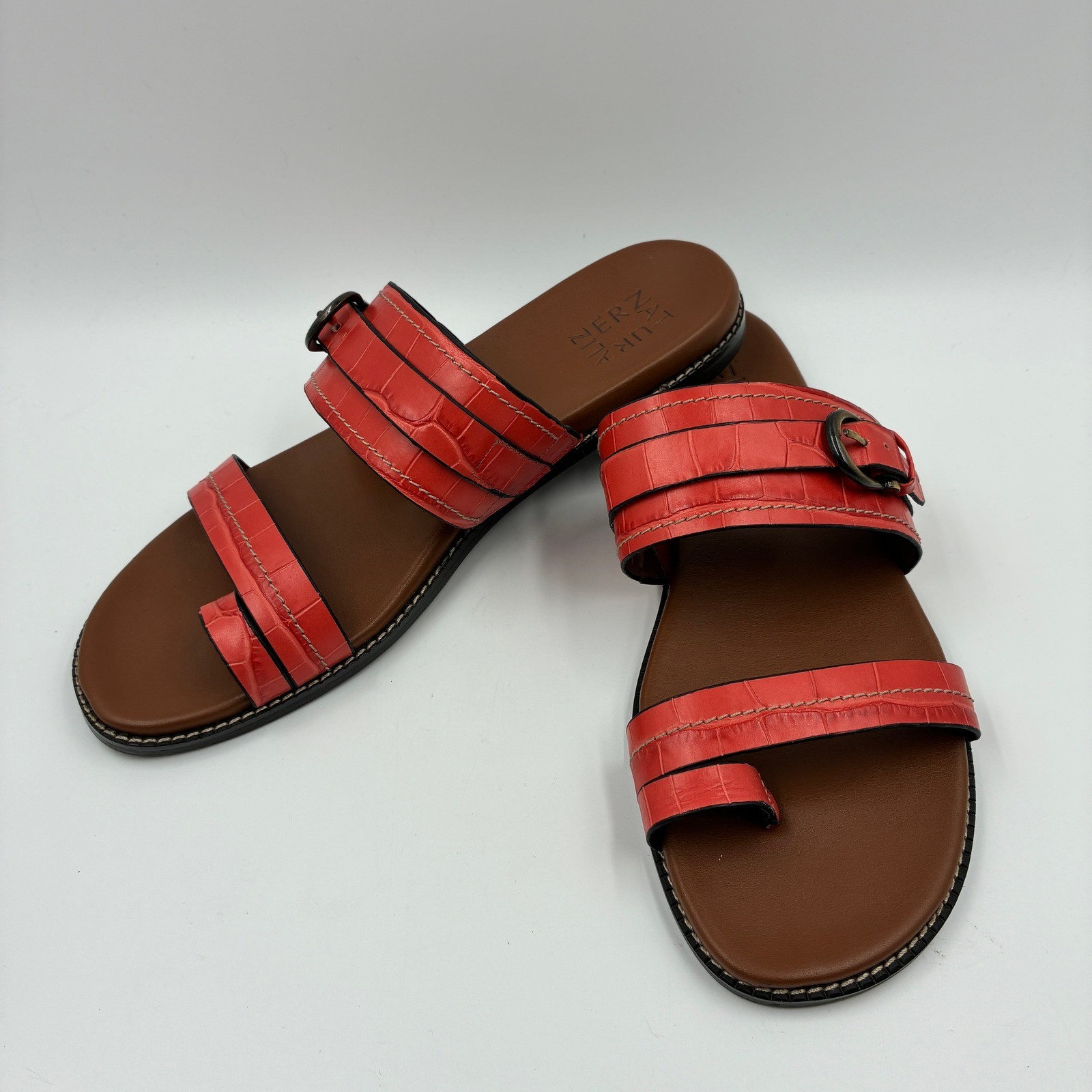 Naturalizer Karlie 9M Mango Spice Croc Leather Slides Toe Loop Sandals Women’s