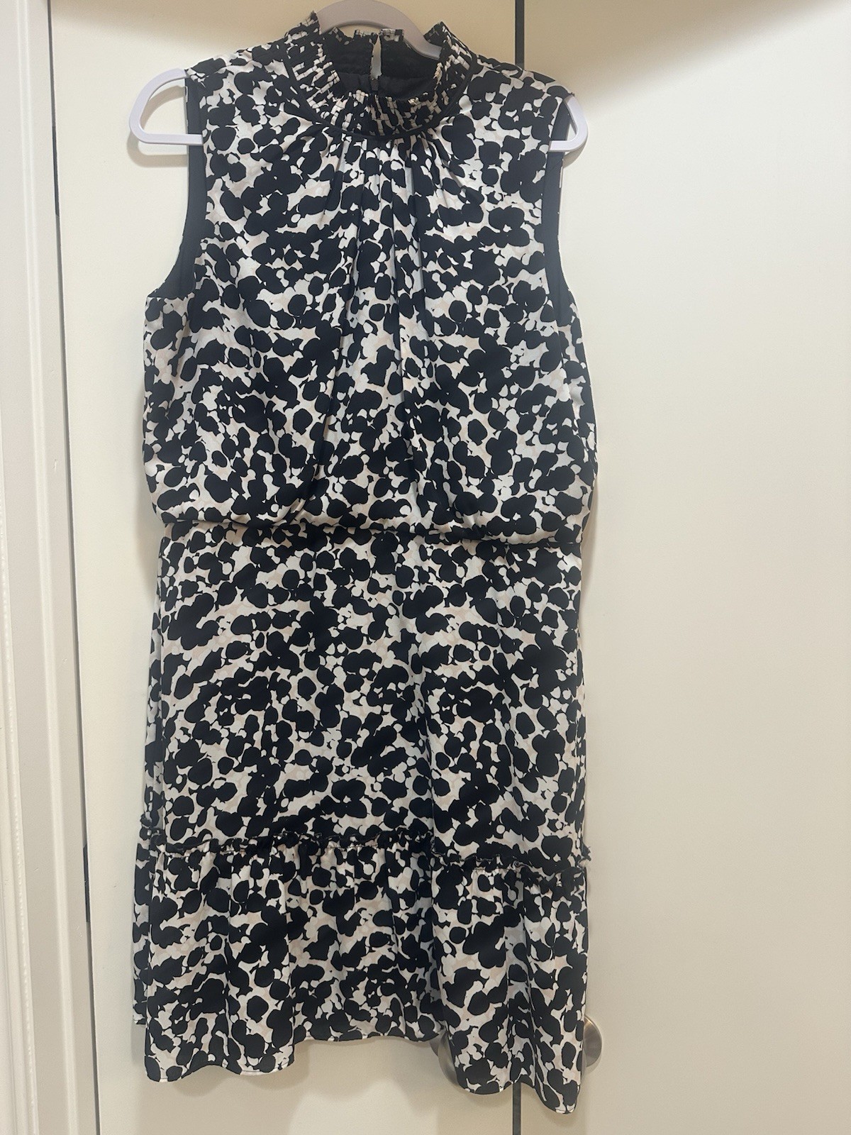 Karl Lagerfeld Womens Large Black White All Over Print Abstract Dress Sz 16