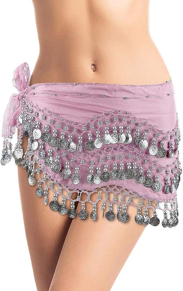 Chiffon Belly Dance Hip Scarf Wrap Belt Tribal Sash Skirt Silver Coins Costume