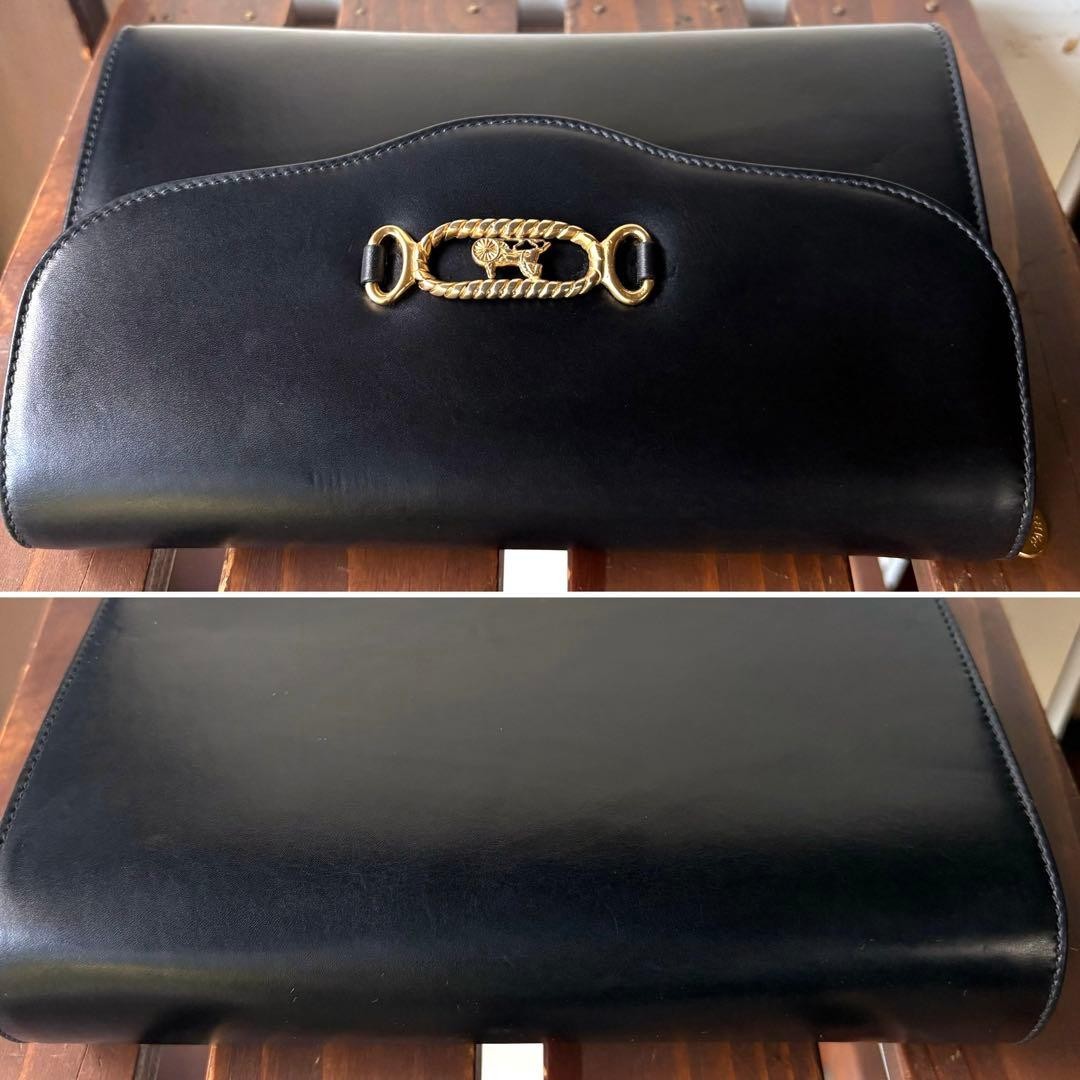 Celine Chain Shoulder Bag Leather Black Horse Carriage Hardware
