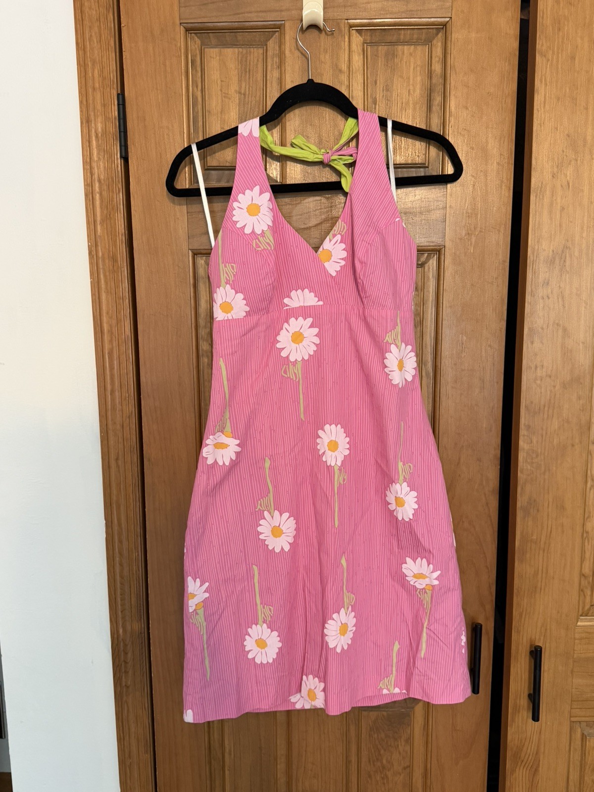 Vintage Lilly Pulitzer Halter Floral Pink Short Dress With Daisies Size 6
