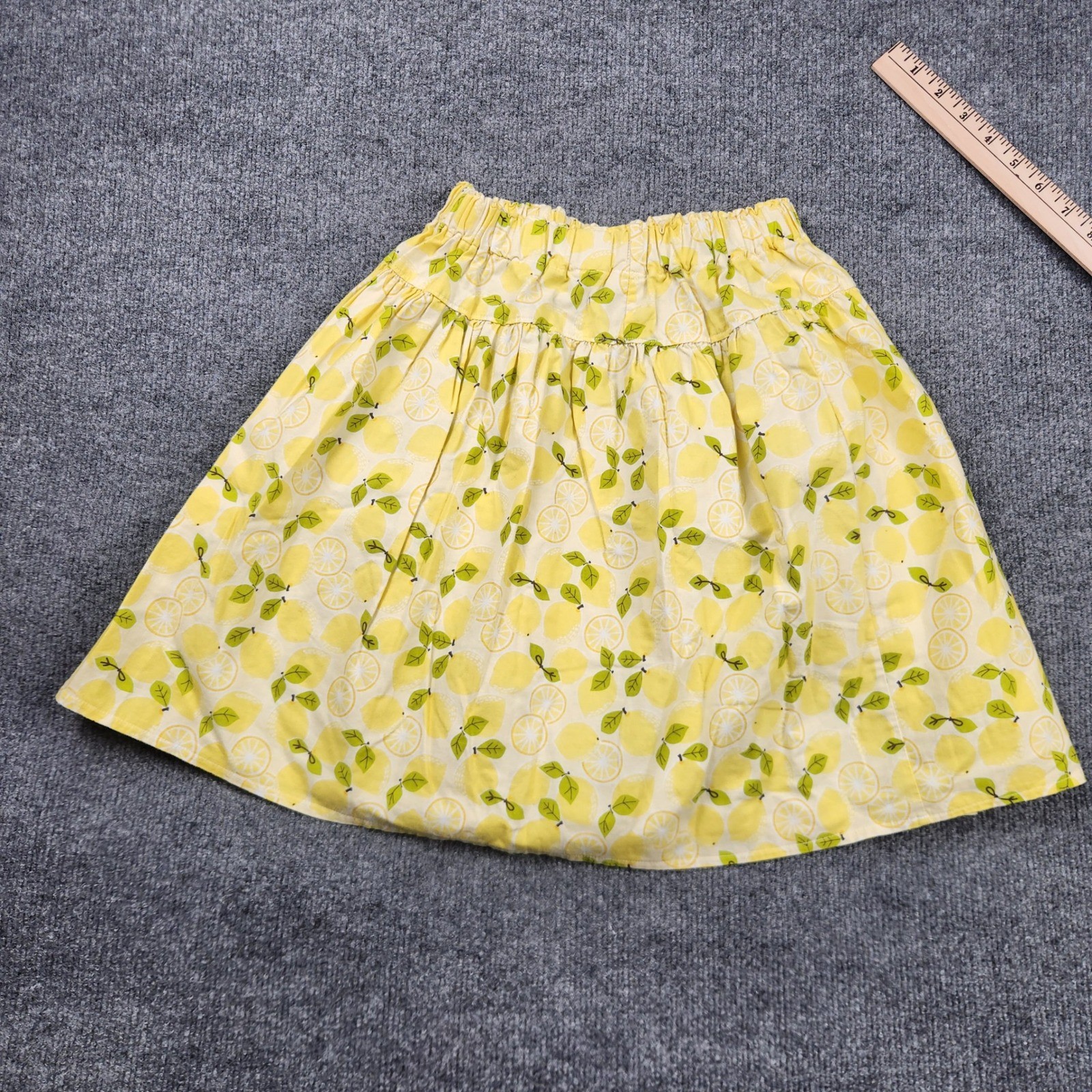 Josiekat’s Trunk Girls Yellow Lemon Citrus Print Elastic Waist Flared Skirt 12
