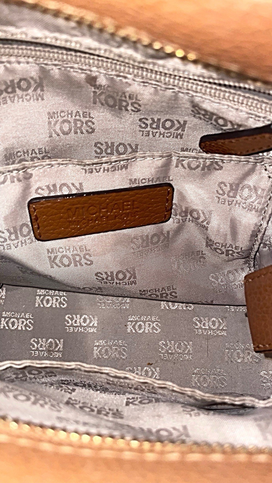 Michael Kors Hamilton Satchel Leather Bag Brown Gold Chain Emblem Excellent Cond