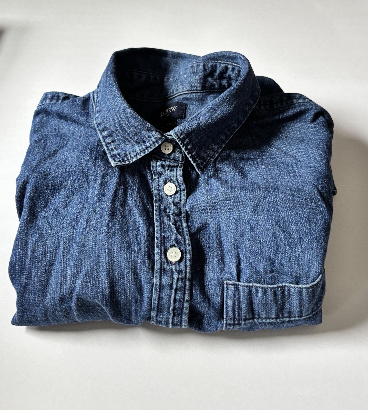 J.Crew Women’s Blue Solid Collared Long Sleeve Cotton Denim Button-Up Shirt S