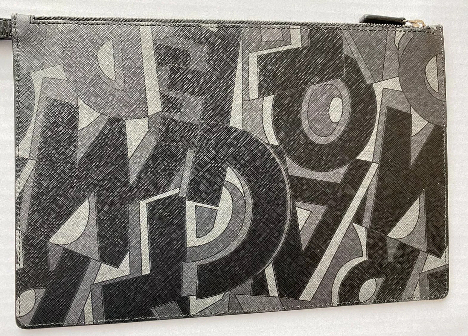 Ferragamo Zoomed Graphic Letter Print Zip Case Calf Leather Sleeve *Retail W/box