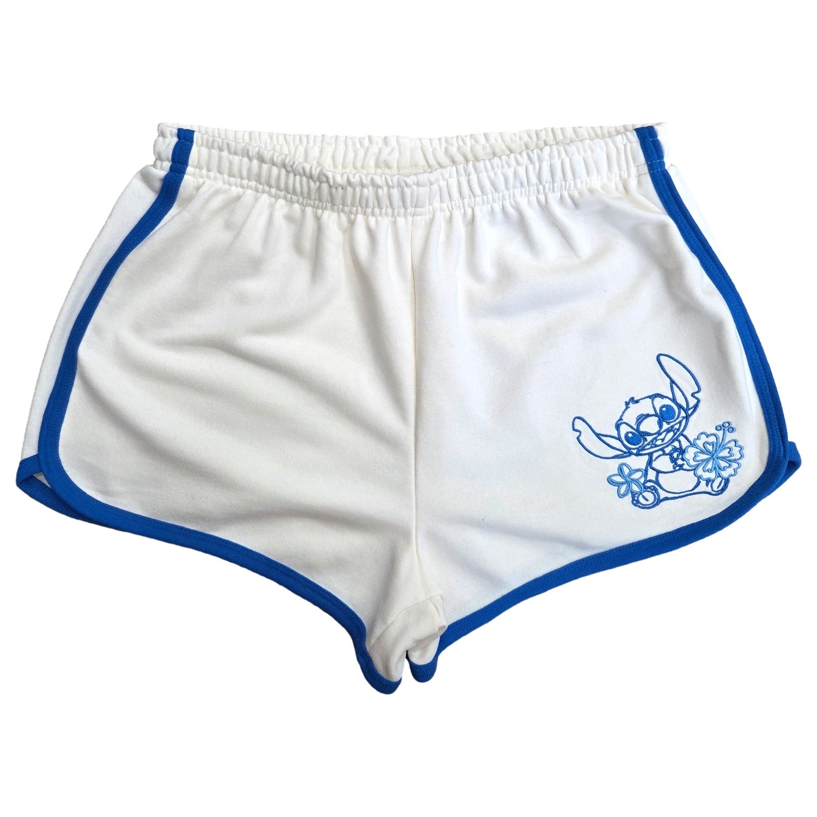 Disney Womens Beige & Blue Stitch With Flowers Sweat Shorts