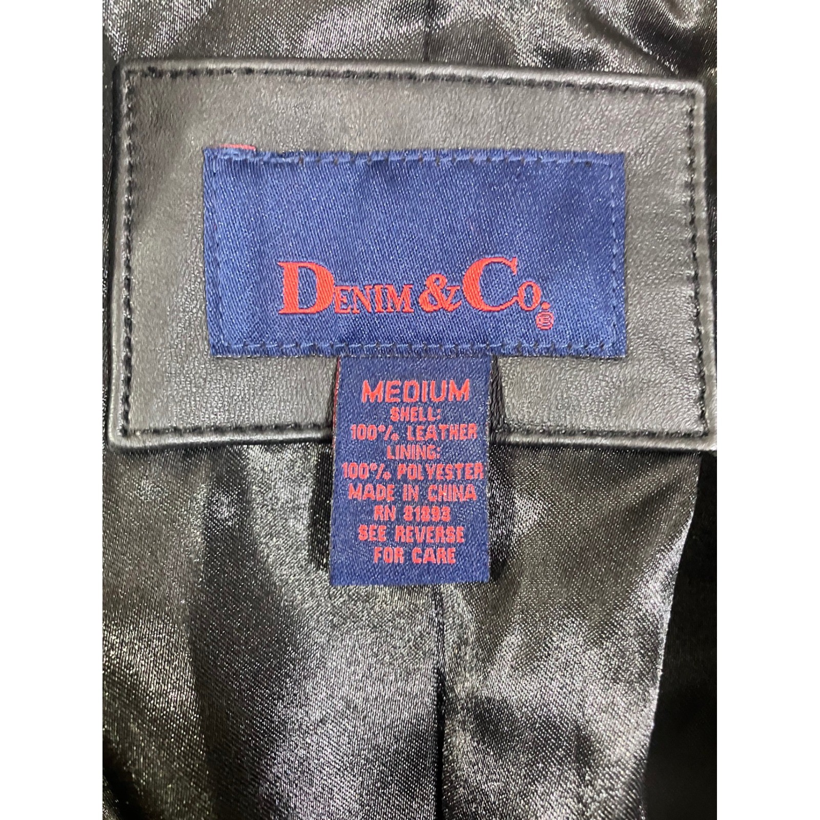 Denim & Co Womens Black 100% Leather Blazer Jacket Medium Single Button Coat