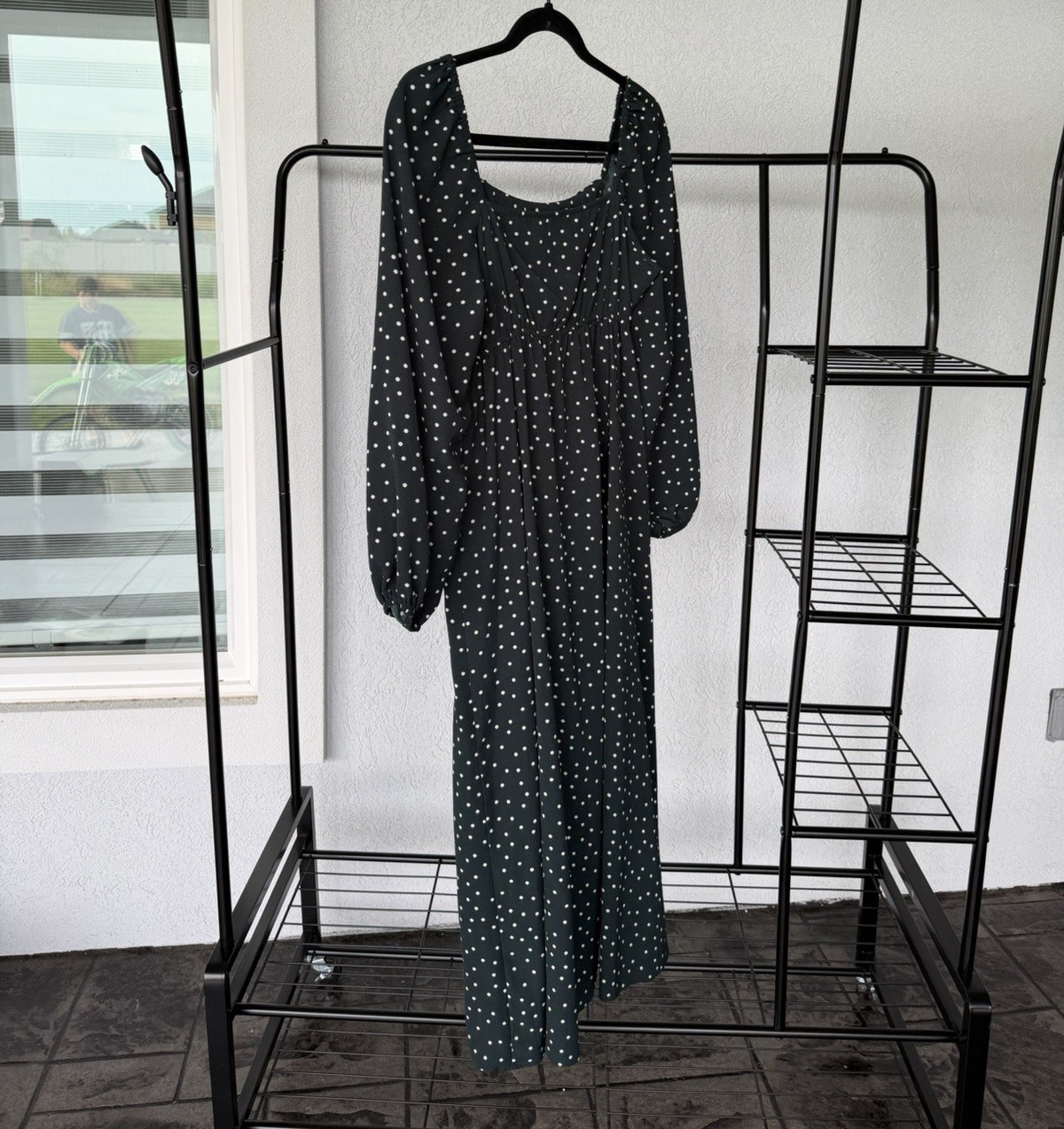 ASOS DESIGN Women’s Green White Polka Dot Square Neck Long Sleeve Midi Dress 6