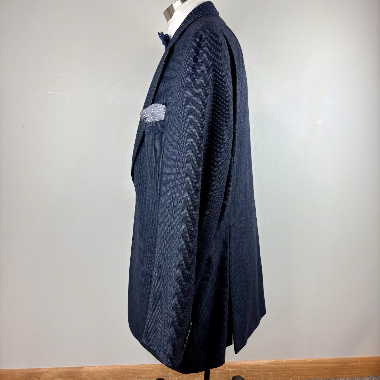 Hugo Boss Pasolini 48L blue black nailhead wool cashmere sport coat