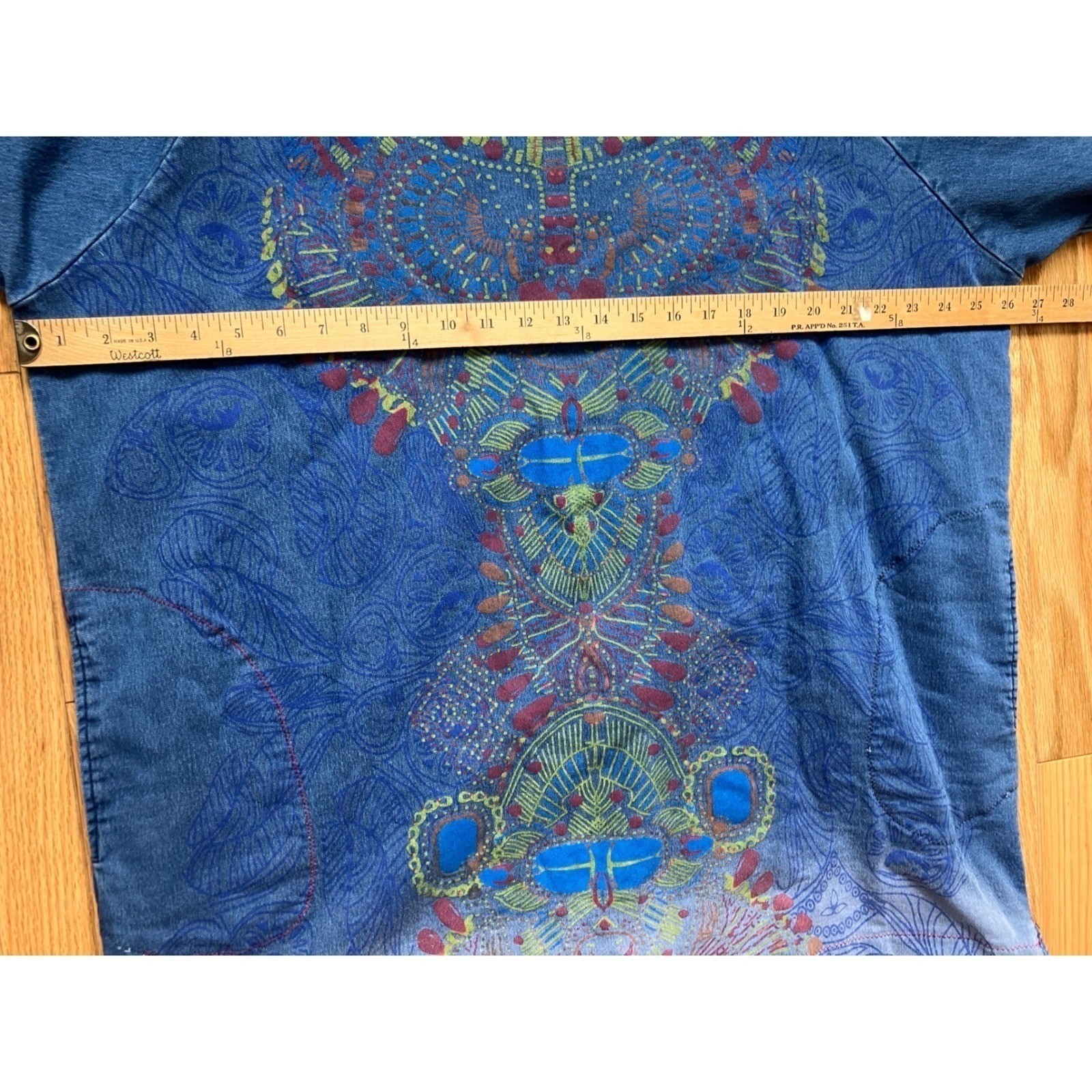 Yes No Blue Oversized Tunic Sweatshirt Top Tribal Graphic Print Pockets L/XL
