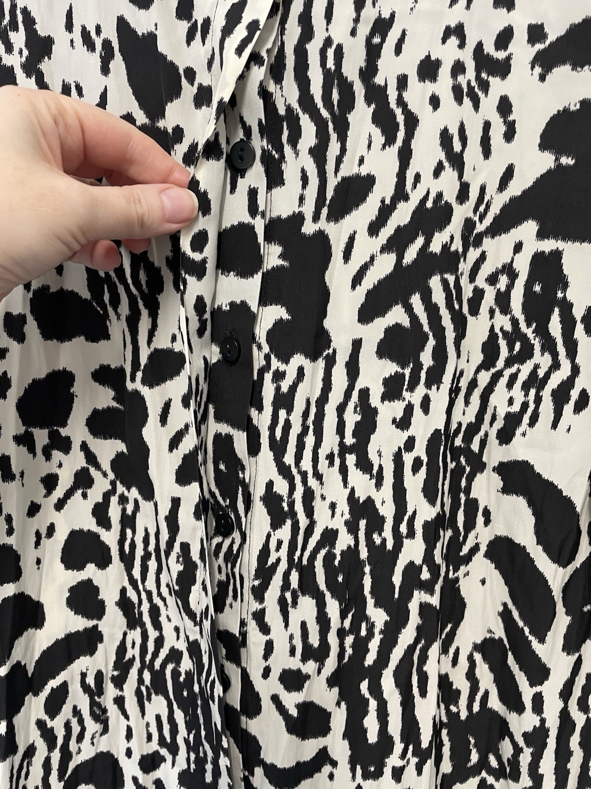 Ba&sh Opus Blouse Size 1 UK 8 Blk Off White Leopard Print Puff Sleeves Chiffon
