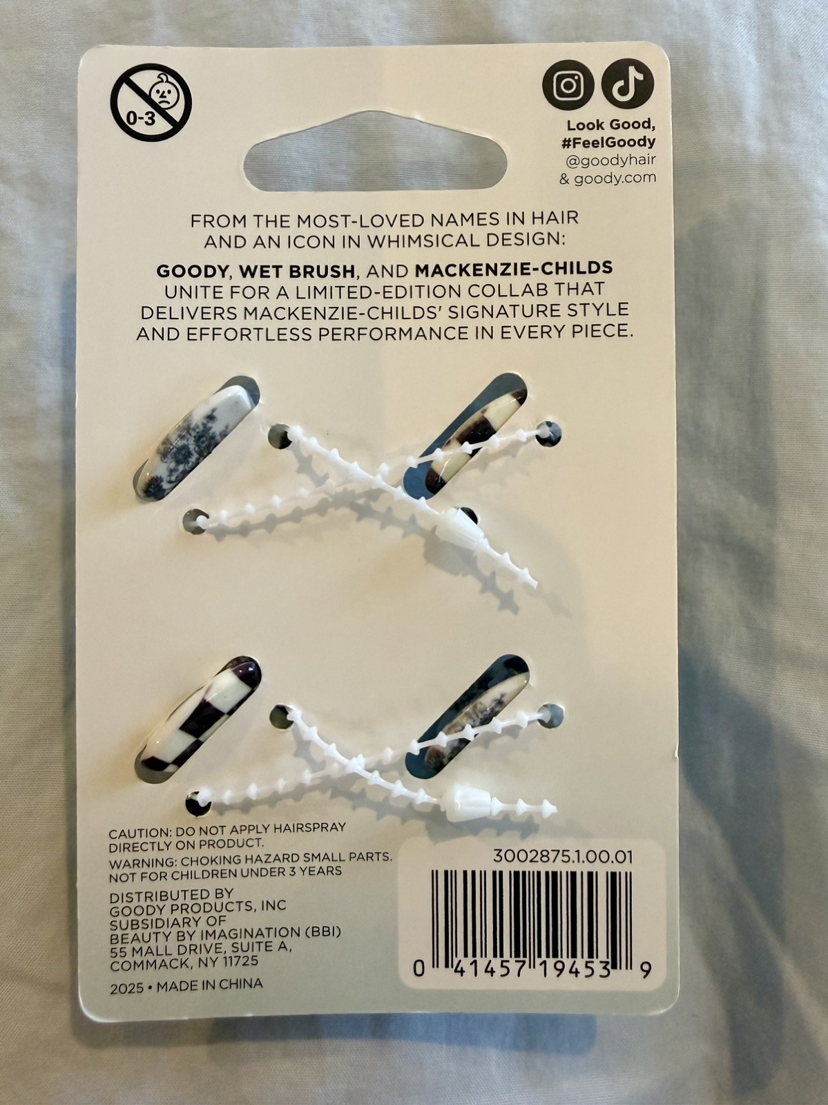 MacKenzie Childs Goody Target Black Courtly Check Mini Hair Claw Clips Set 4ct