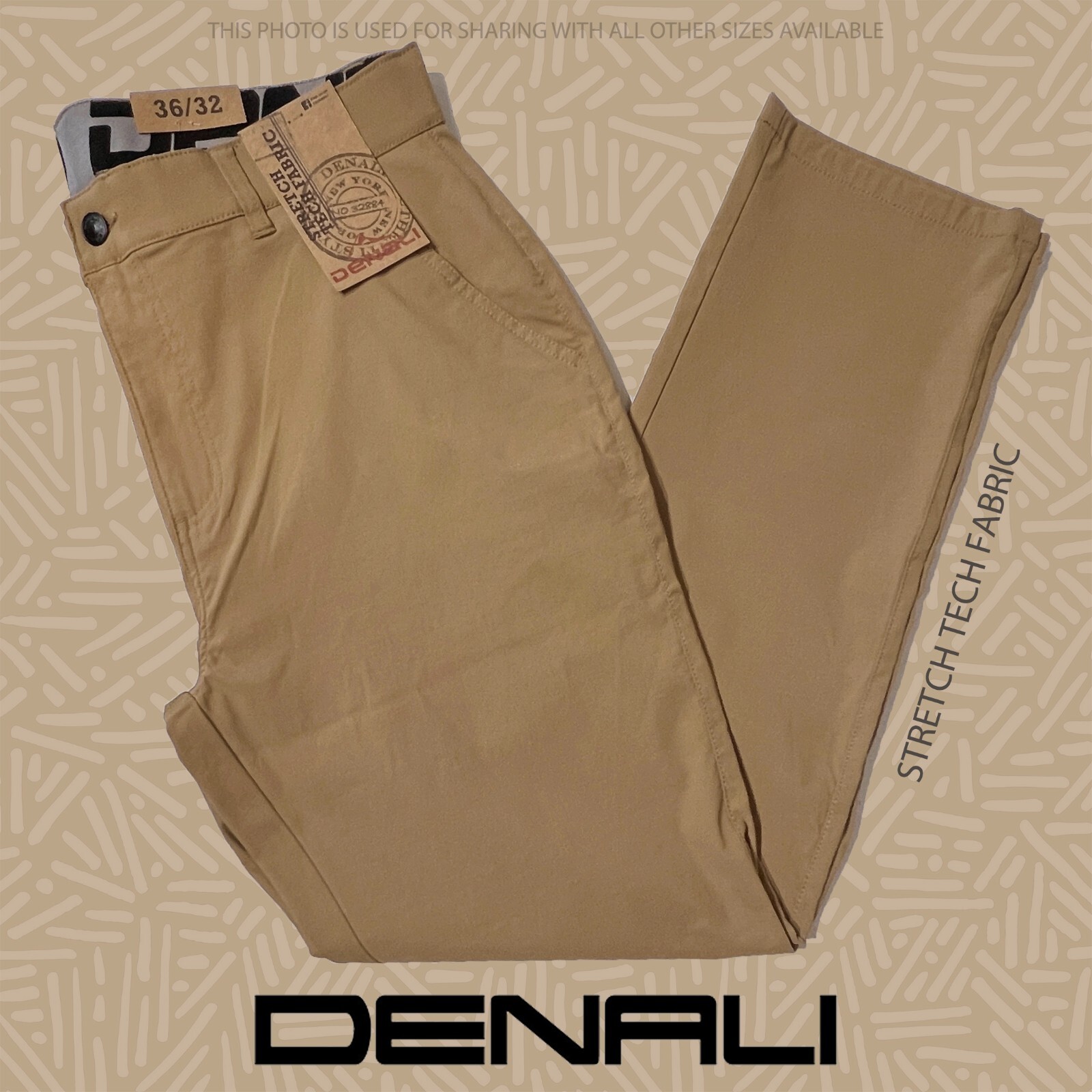 NWT Denali Men’s Technical Stretch Pants Elastic Waist Straight Moccasin