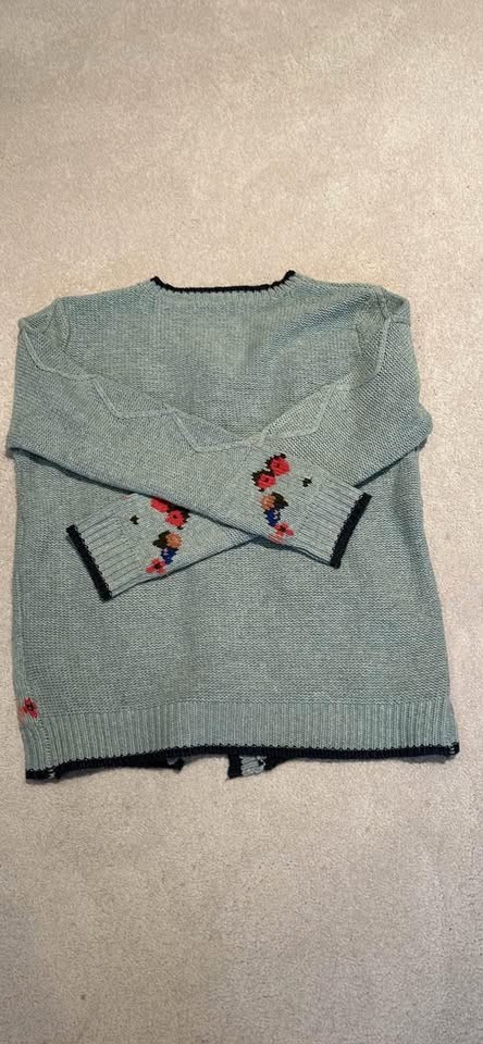 L&Y Womens Sage Green Knit Cardigan Embroidered Floral Cottagecore Jumper