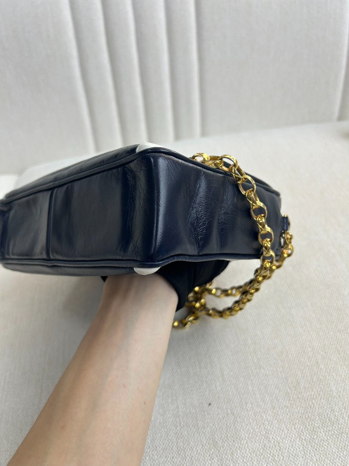 Chanel Camera Crossbody Bag Blue Leather Silver Flap Chain Pre-Owned France