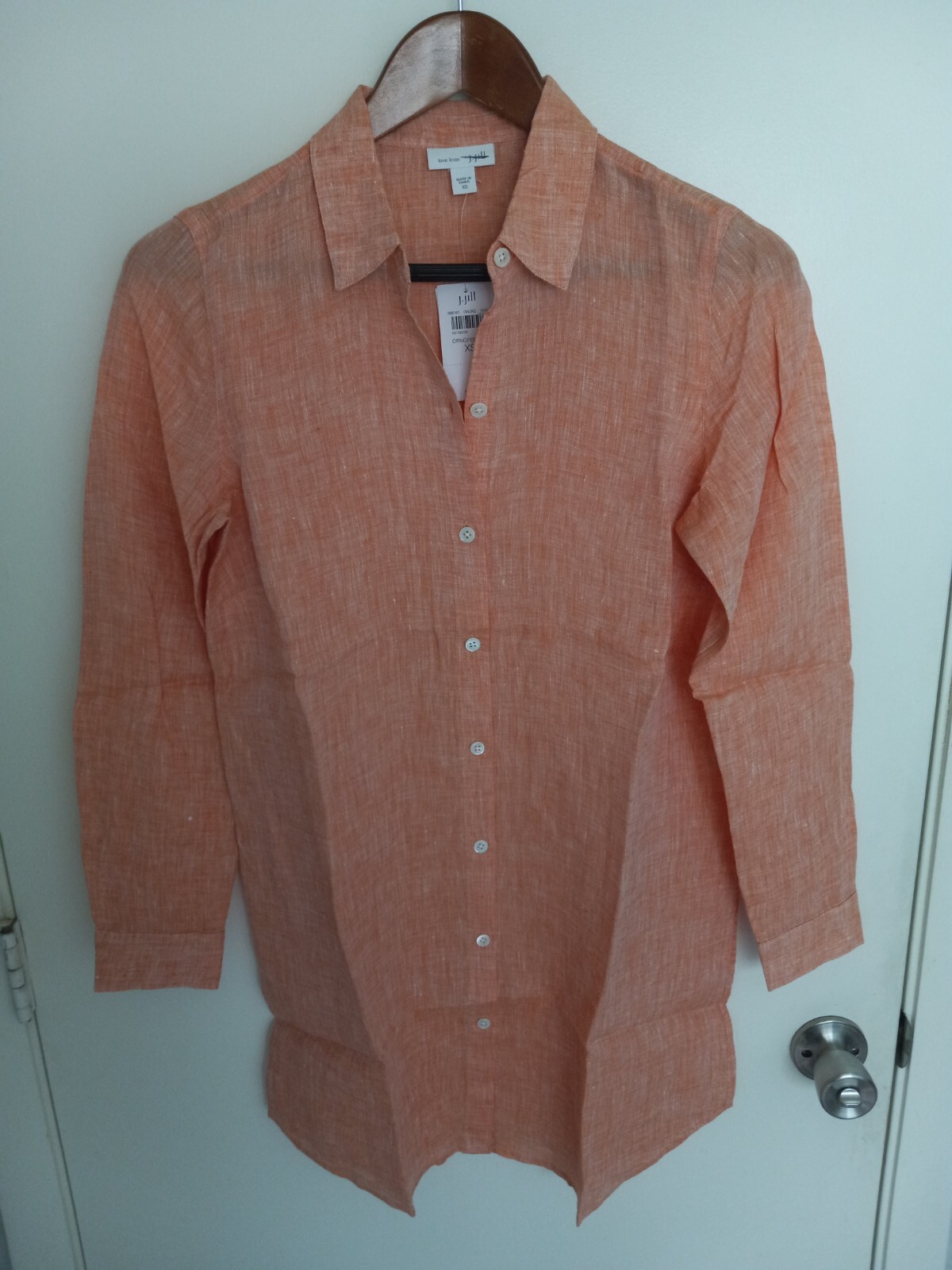 NEW J Jill Love Linen Tunic Orangepeel Orange L/S Side Slit Shirt Womens XS