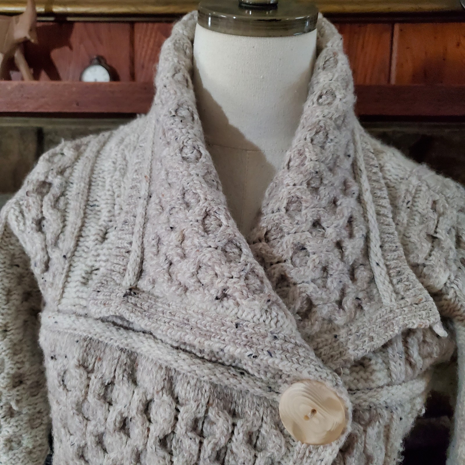 Aran Crafts Ireland Merino Wool Cable Knit Sweater Coat Single Button Womens S