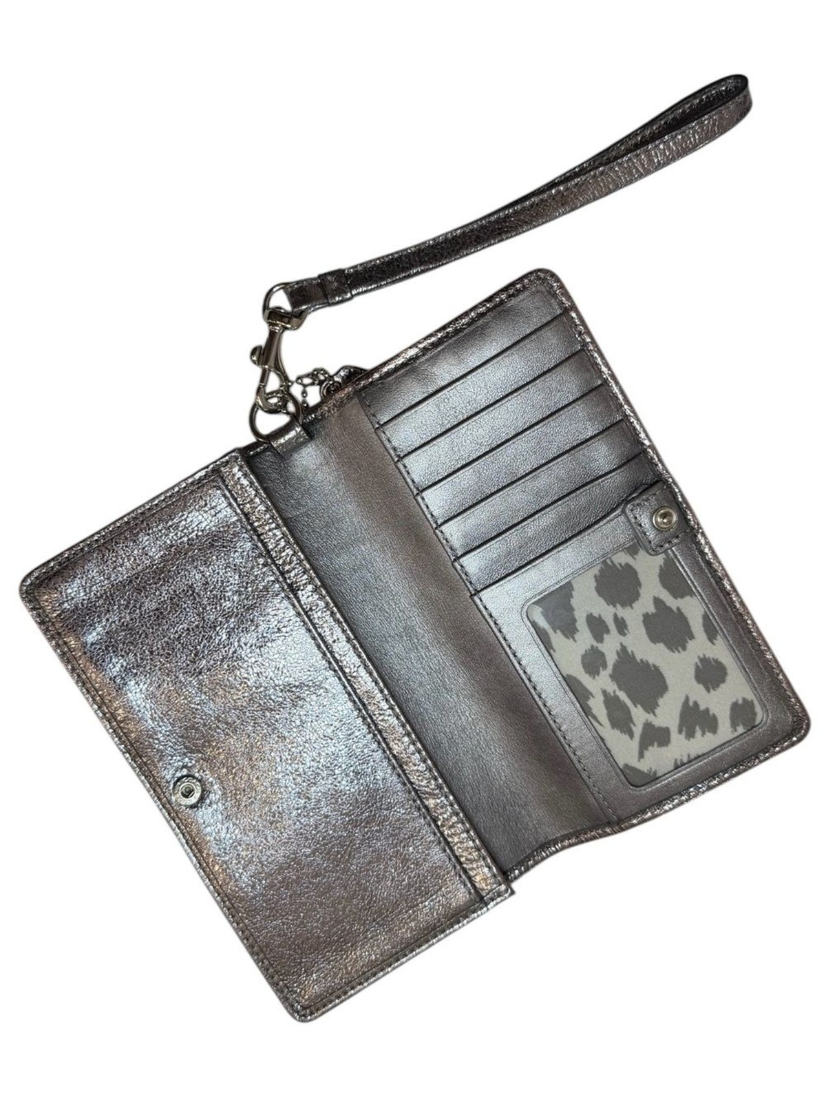 Coach Poppy Metallic Silver Leather Wristlet Clutch