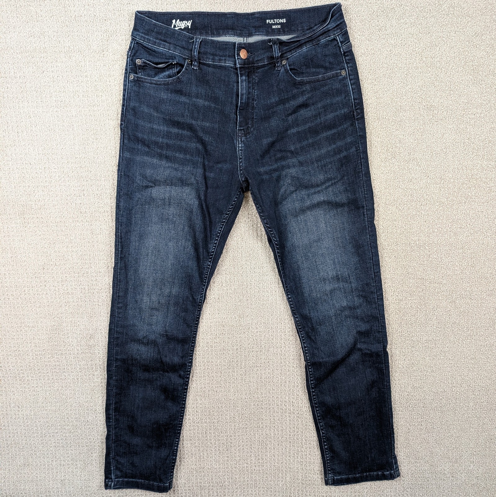 Mugsy Fultons Jeans Men’s 34×30 Whiskered Blue Dark Wash Denim Stretch FLX3NFU