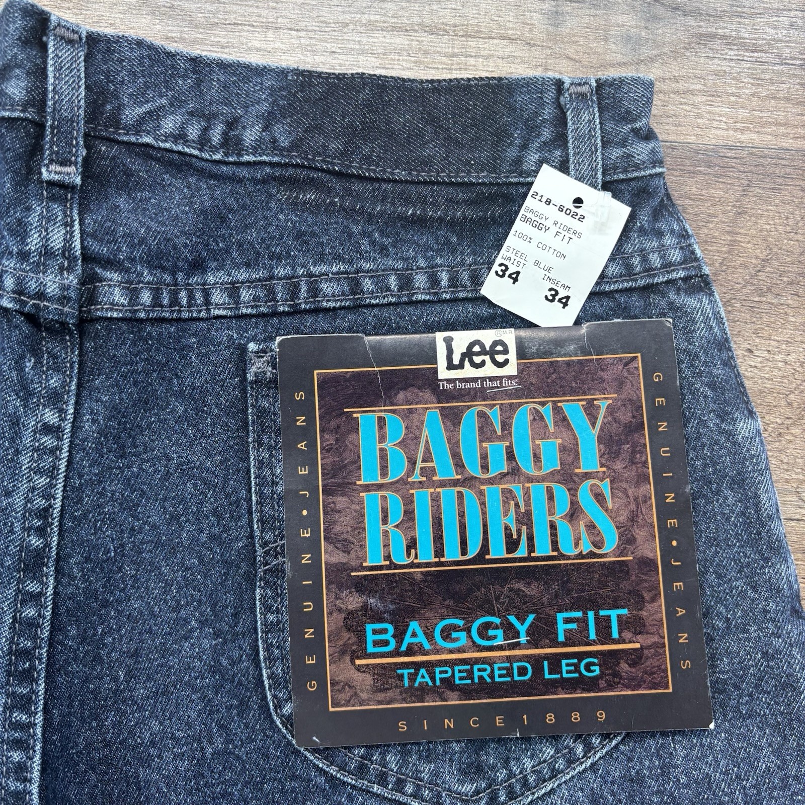 NOS Vtg 80s Lee Baggy Riders Baggy Fit Tapered Dark Wash Denim Jeans Y2K