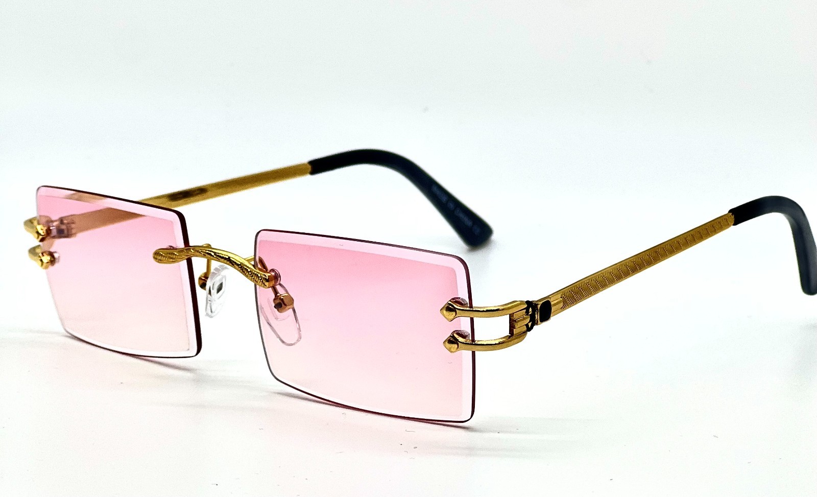 Hip Hop Glasses Clear Lens Gold Frame Rimless Square Shades Migos Quevo Style