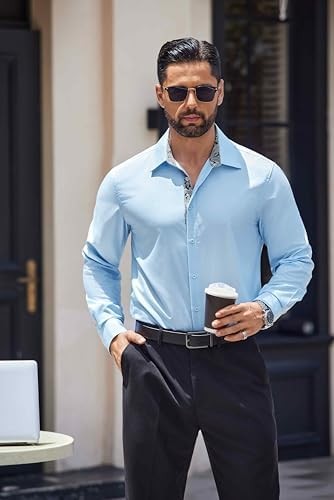 Coofandy Men’s Long Sleeve Wrinkle Mens Free Dress Shirts Inner Contrast