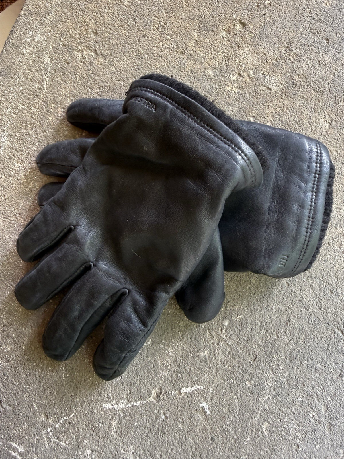 HESTRA Mens Black JOHN Insulated Ribbed Cuff Leather Gloves 9