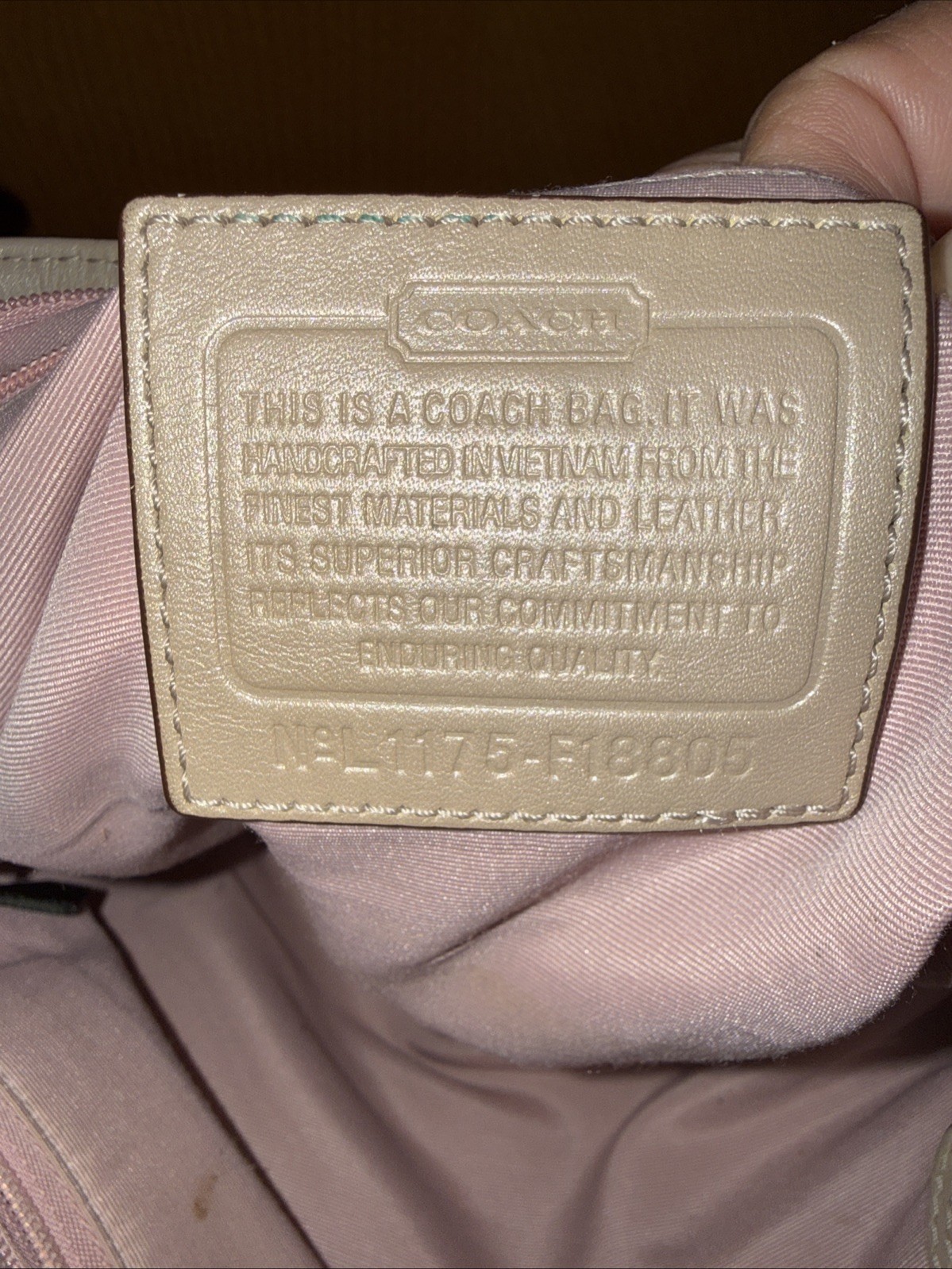 vintage Coach Beige Pink Logo Buckle Accent Double Handle Shoulder Bag F18805. M