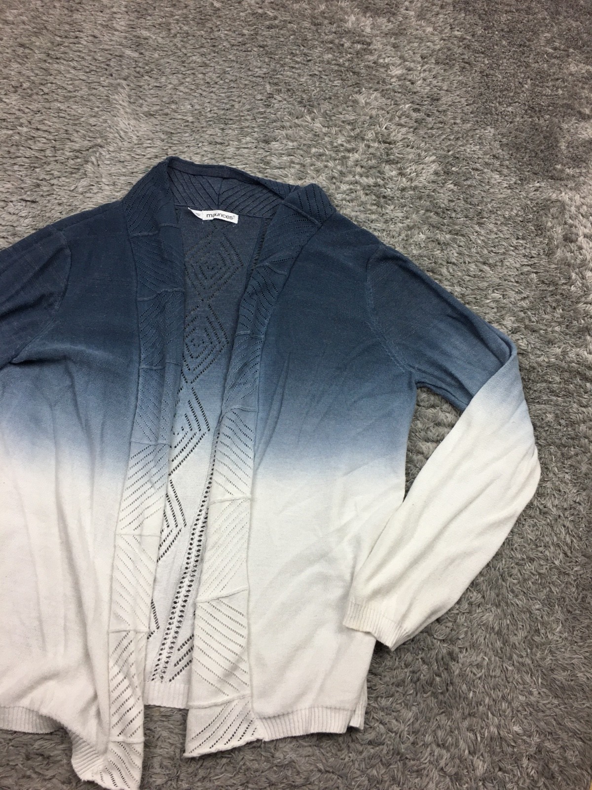 Maurices Cardigan Womens Size 2 Blue White Ambre Open Front Polyester Rayon
