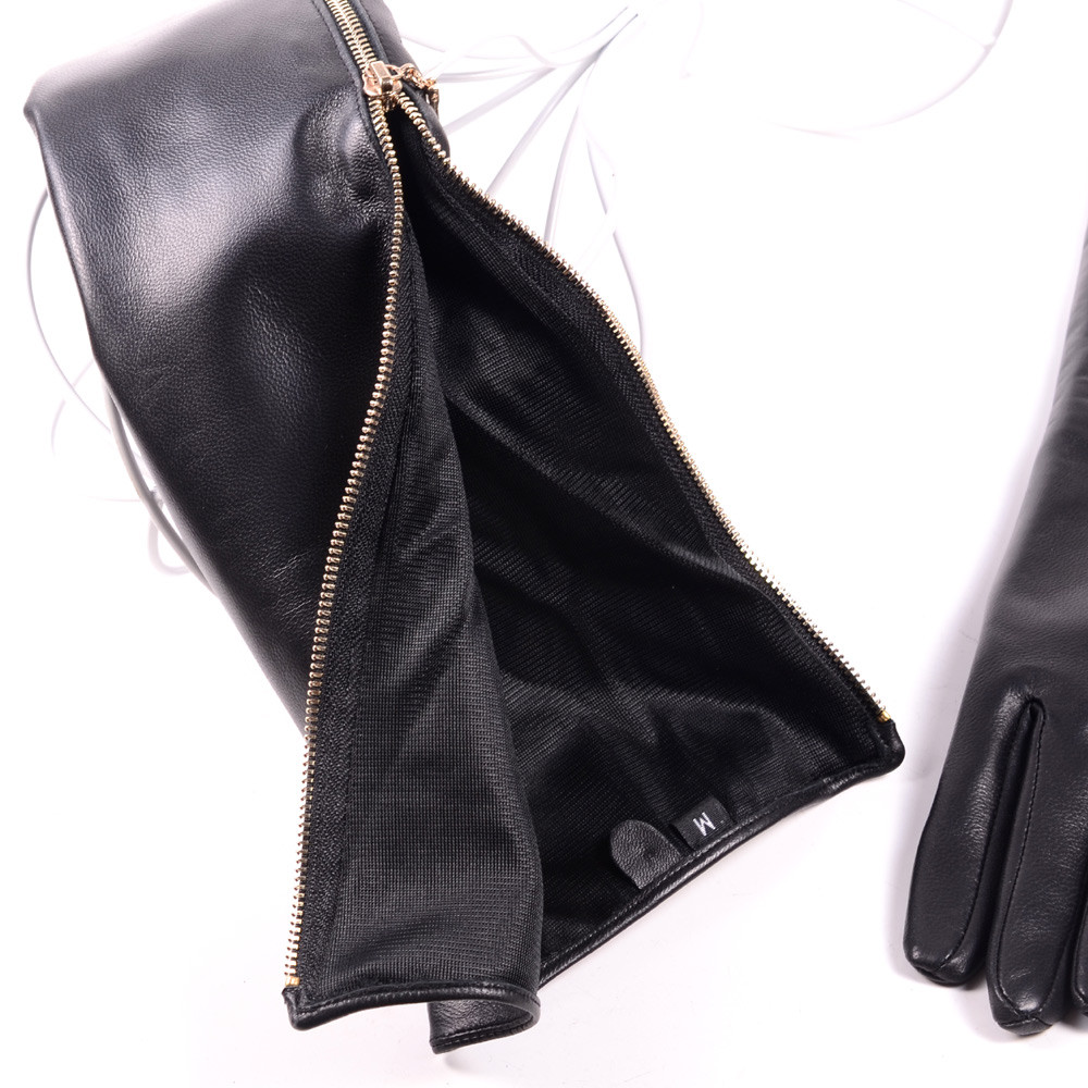 Custom made 30cm to 75cm Long Visible Side Zipper Style Real Sheep Leather Glove