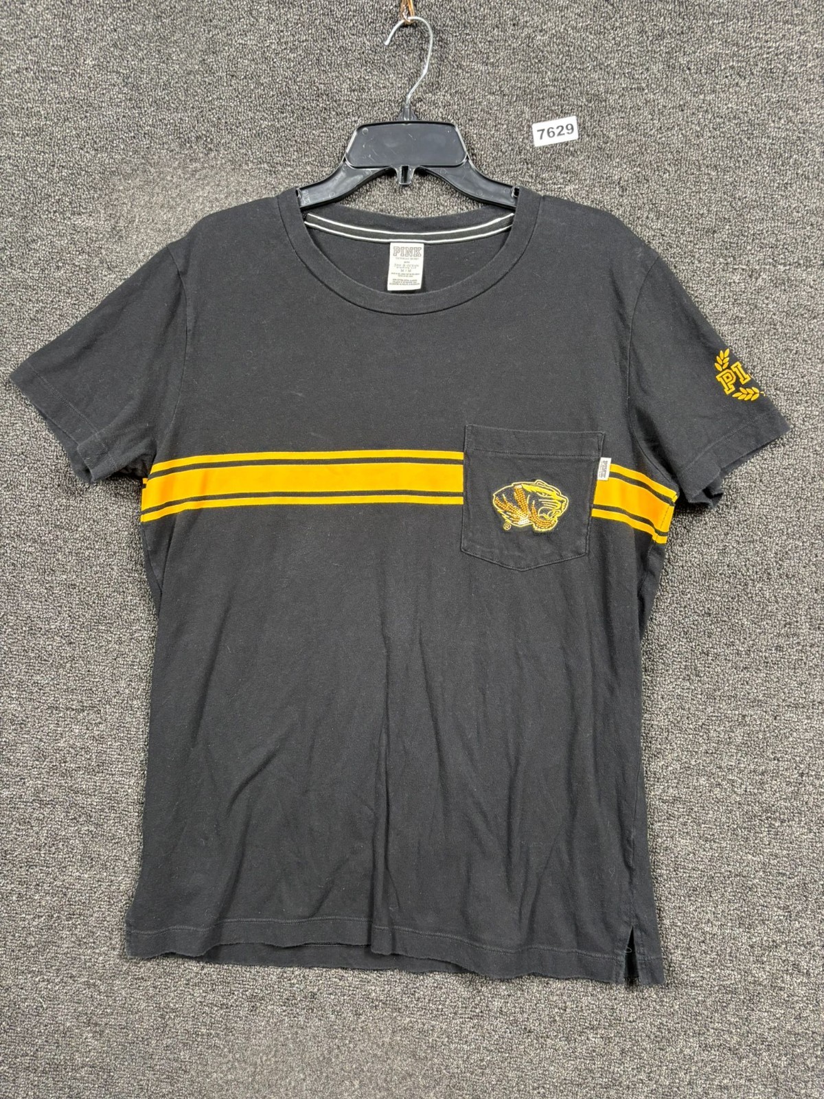 Pink by Victorias Secret BLING Mizzou Tigers Tee Womens Size M Black Crew-Neck