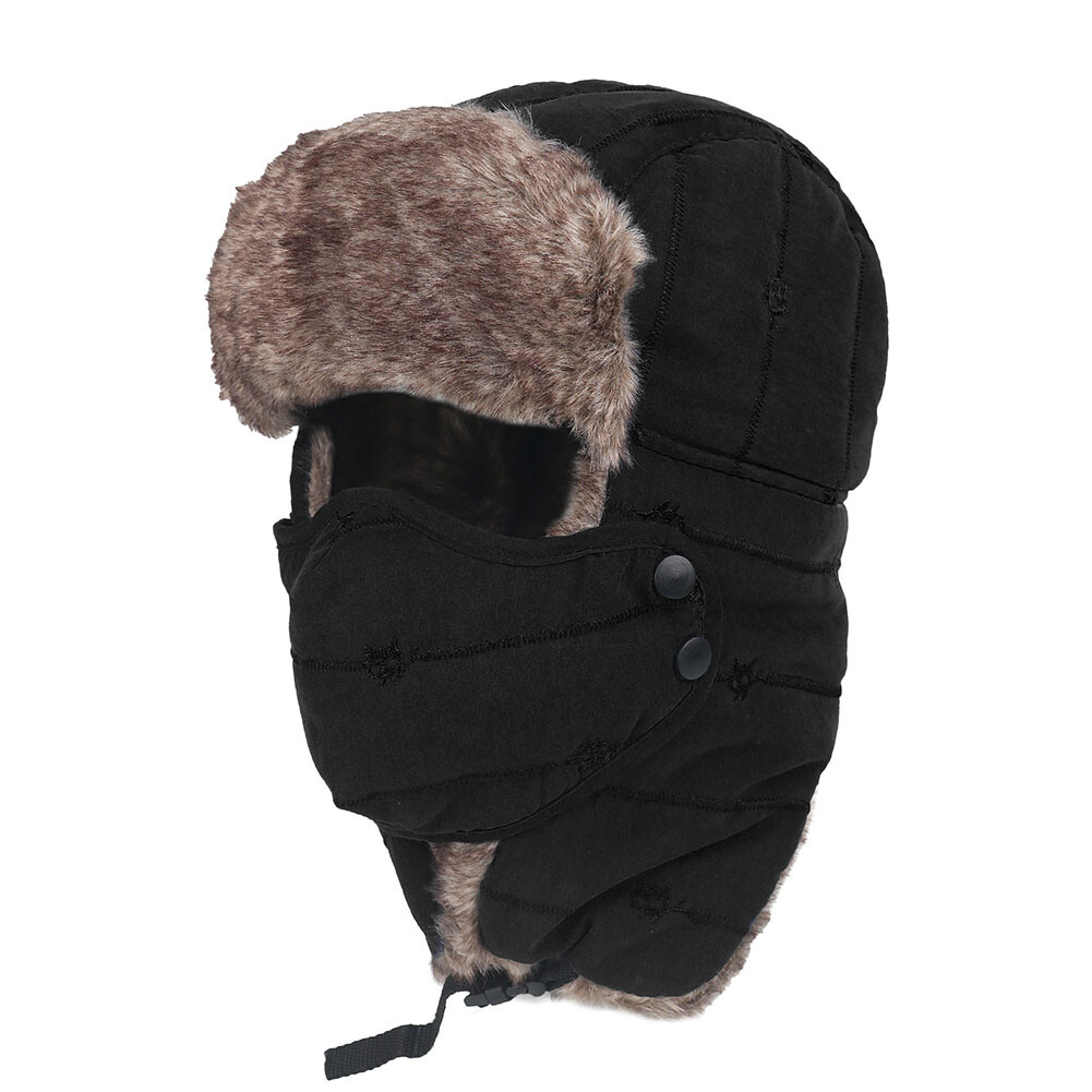 Winter Ski Hat with Ear Flap Removable Face Mask Windproof Faux Fur Hunting Hat