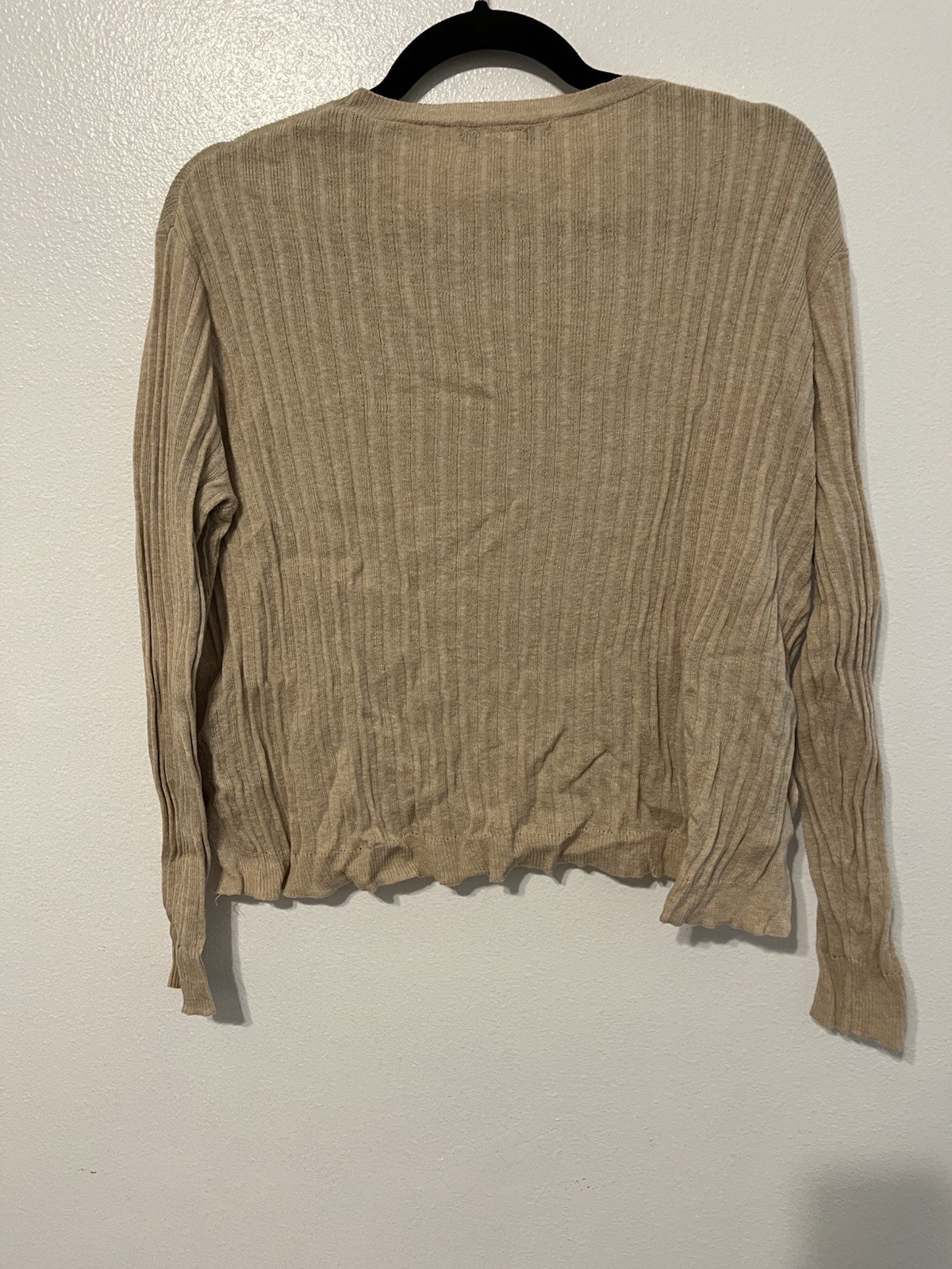 Cotton Emporium Womens Beige Ribbed Knit Crewneck Long Sleeve Sweater L