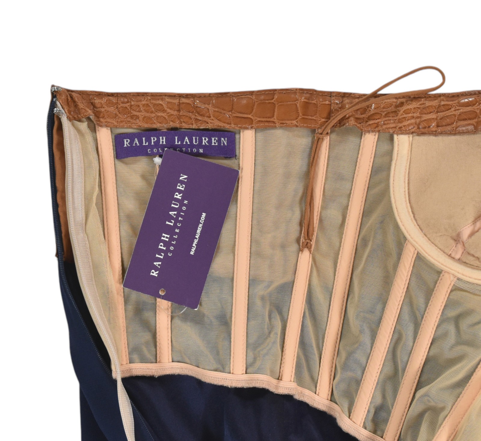 Ralph Lauren Purple Label Navy Silk Alligator Bodice Gown Dress New $11K