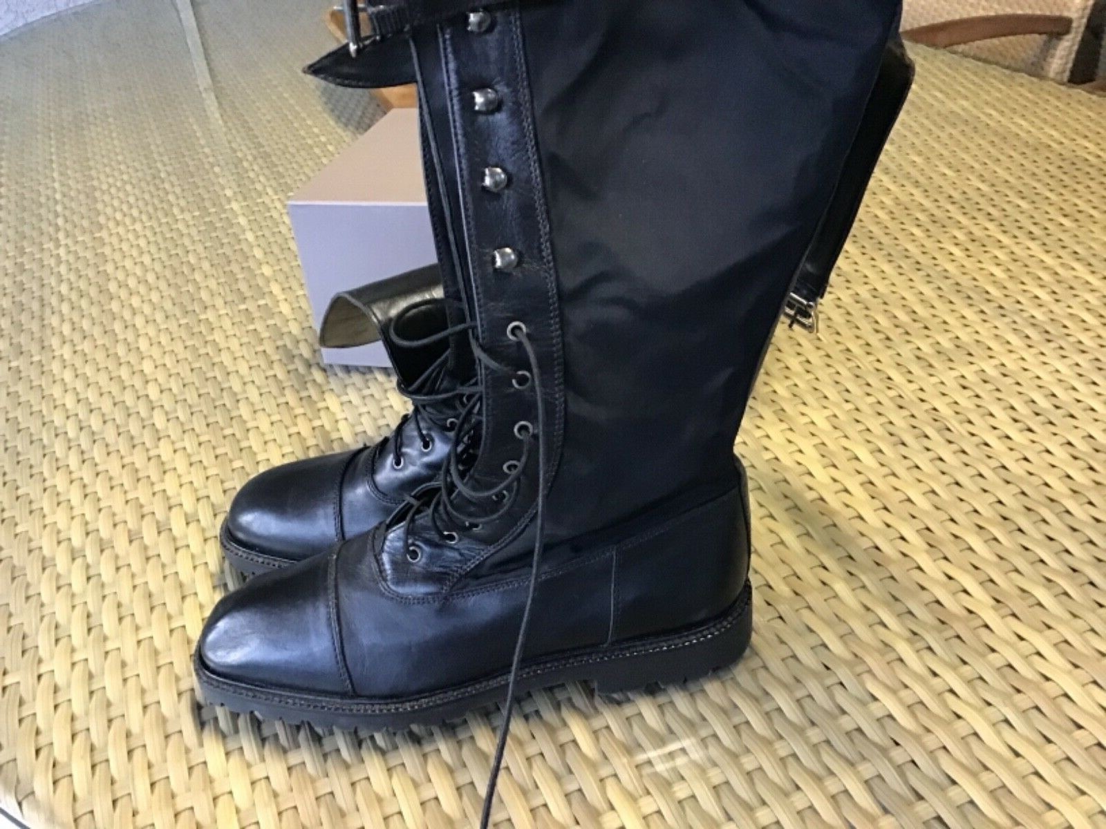 Ann Taylor Boots Black Leather and Nylon Upper Rubber Sole Man Made Lining Sz.7