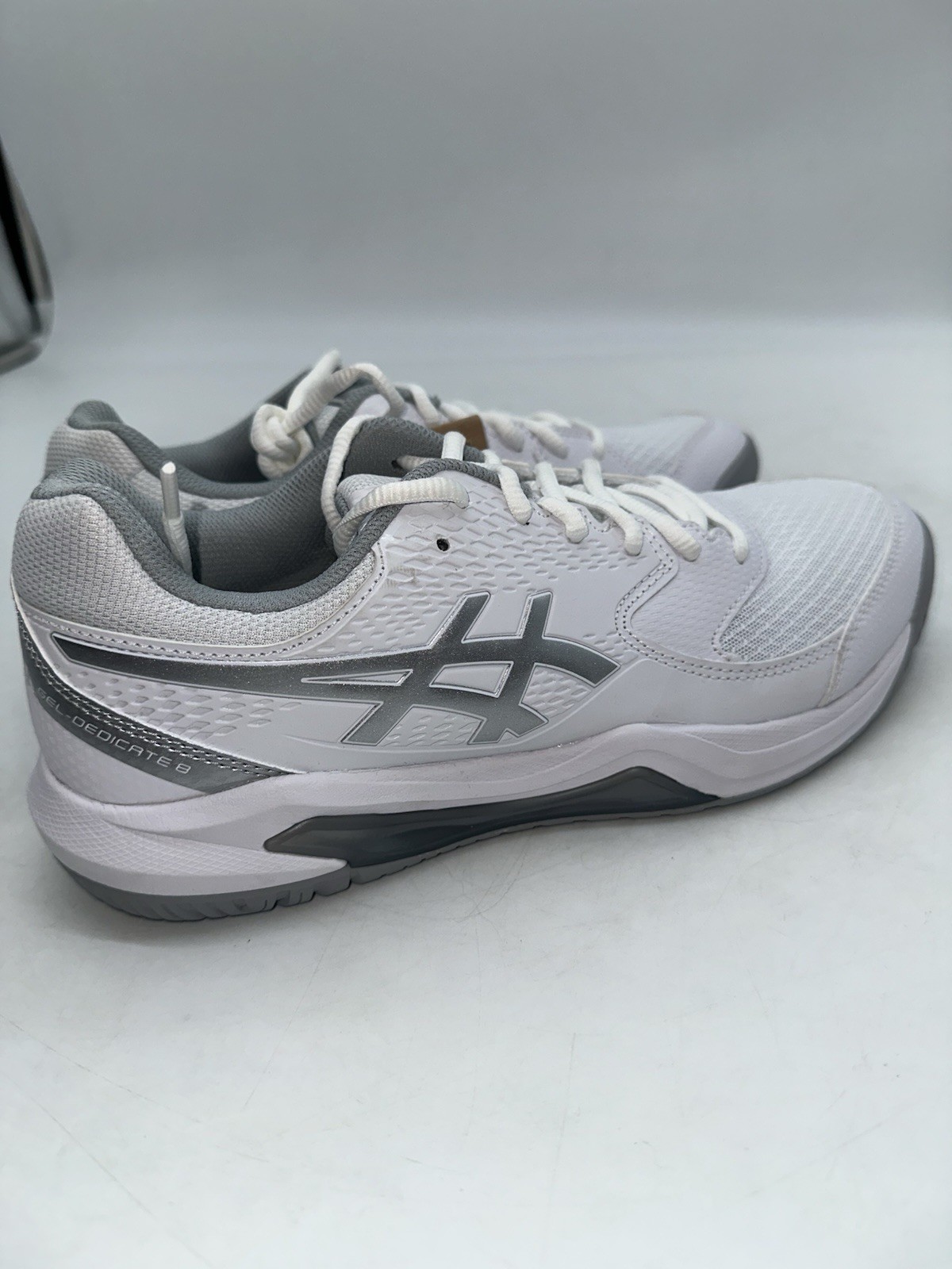 Retail Return Asics Gel-Dedicate 8 Silver 1042A237 Wmn Size 9 LACE STAIN