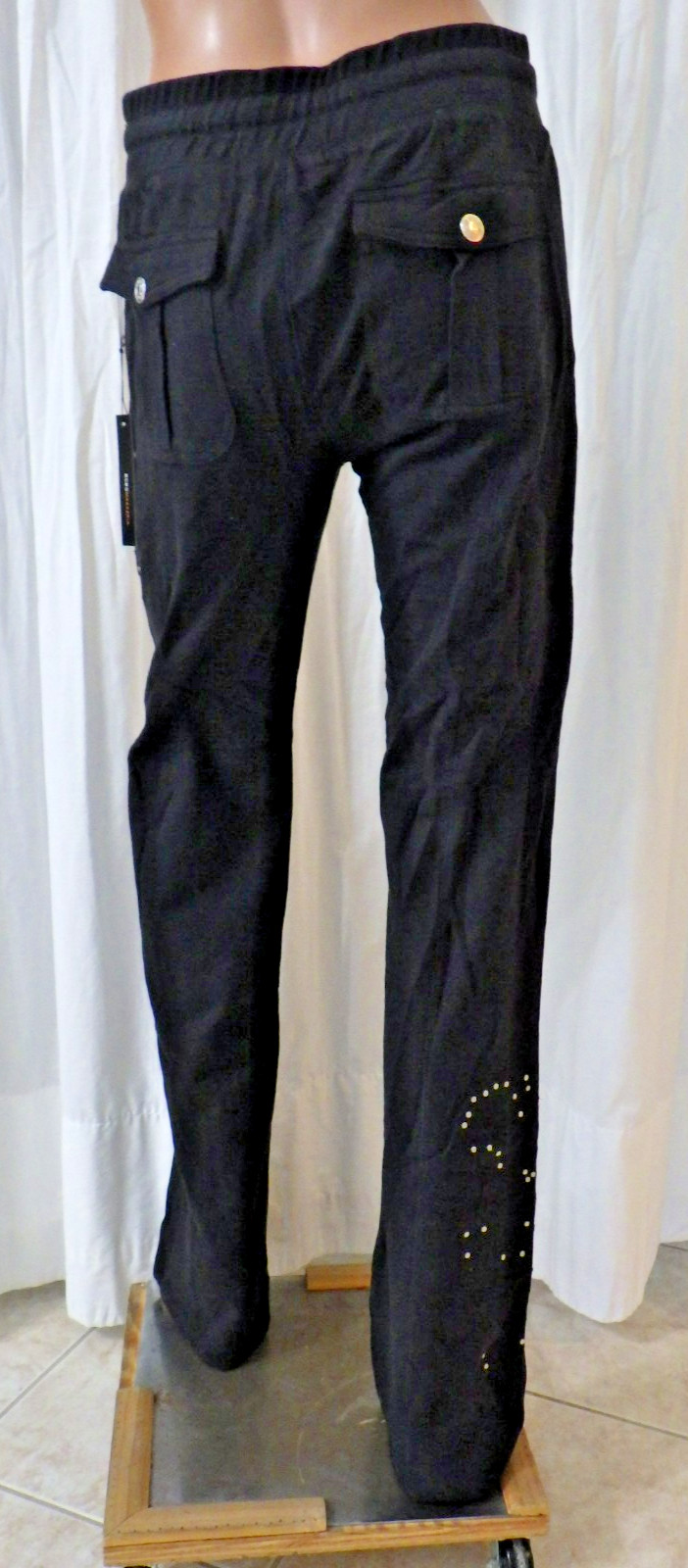 NWT BCBG sz LARGE (Bust38-40) BLK ON BLK APPLIQUE 100% COTTON 2 PIECE TRACKSUIT