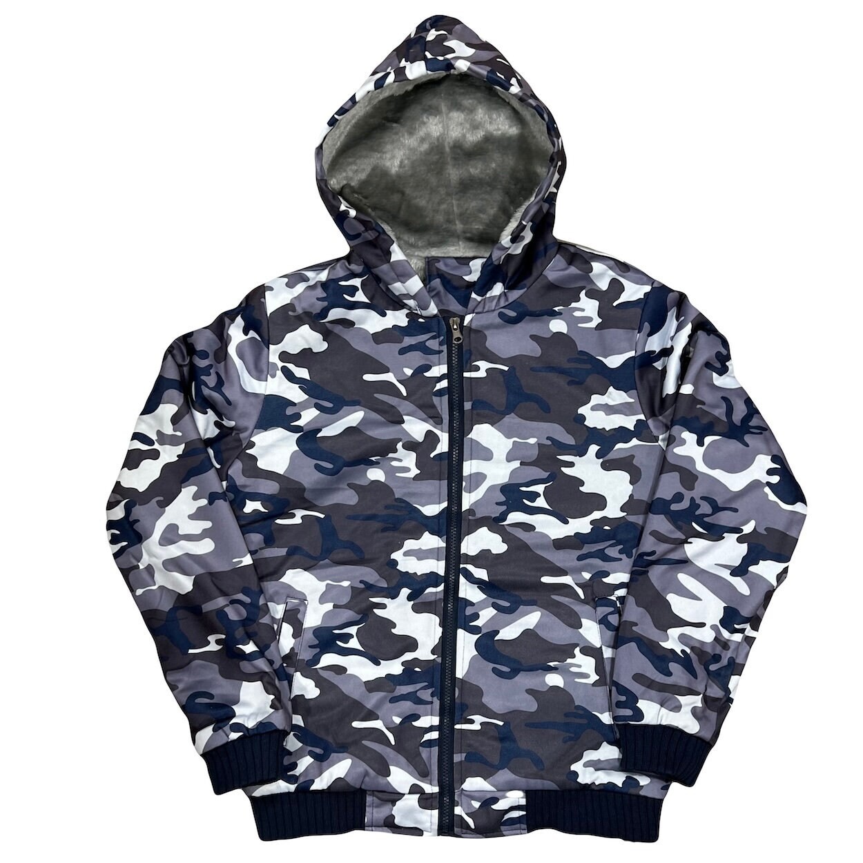 Hoodie Zipped Front Super Soft Lined Front Pockets Full Lined Hood In Grey Camo