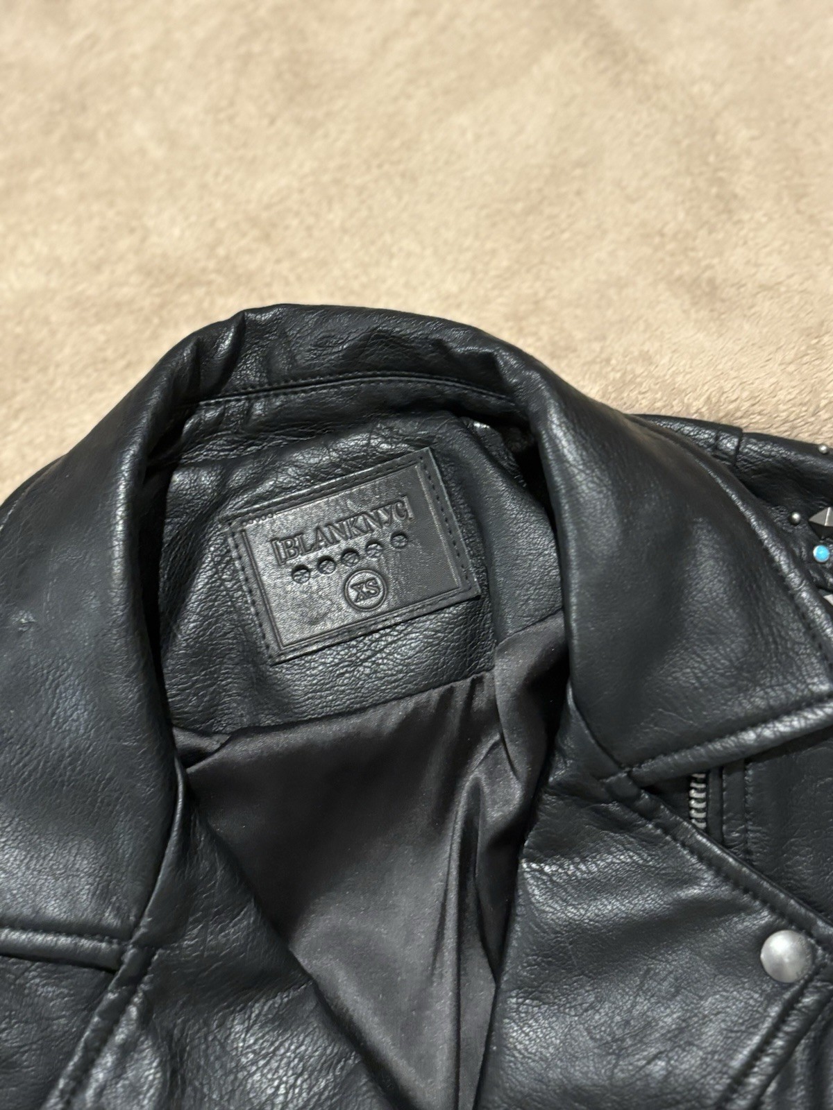 BlankNYC Women’s Black Studded Moto Jacket Full Zip Lined Biker Style Size XS