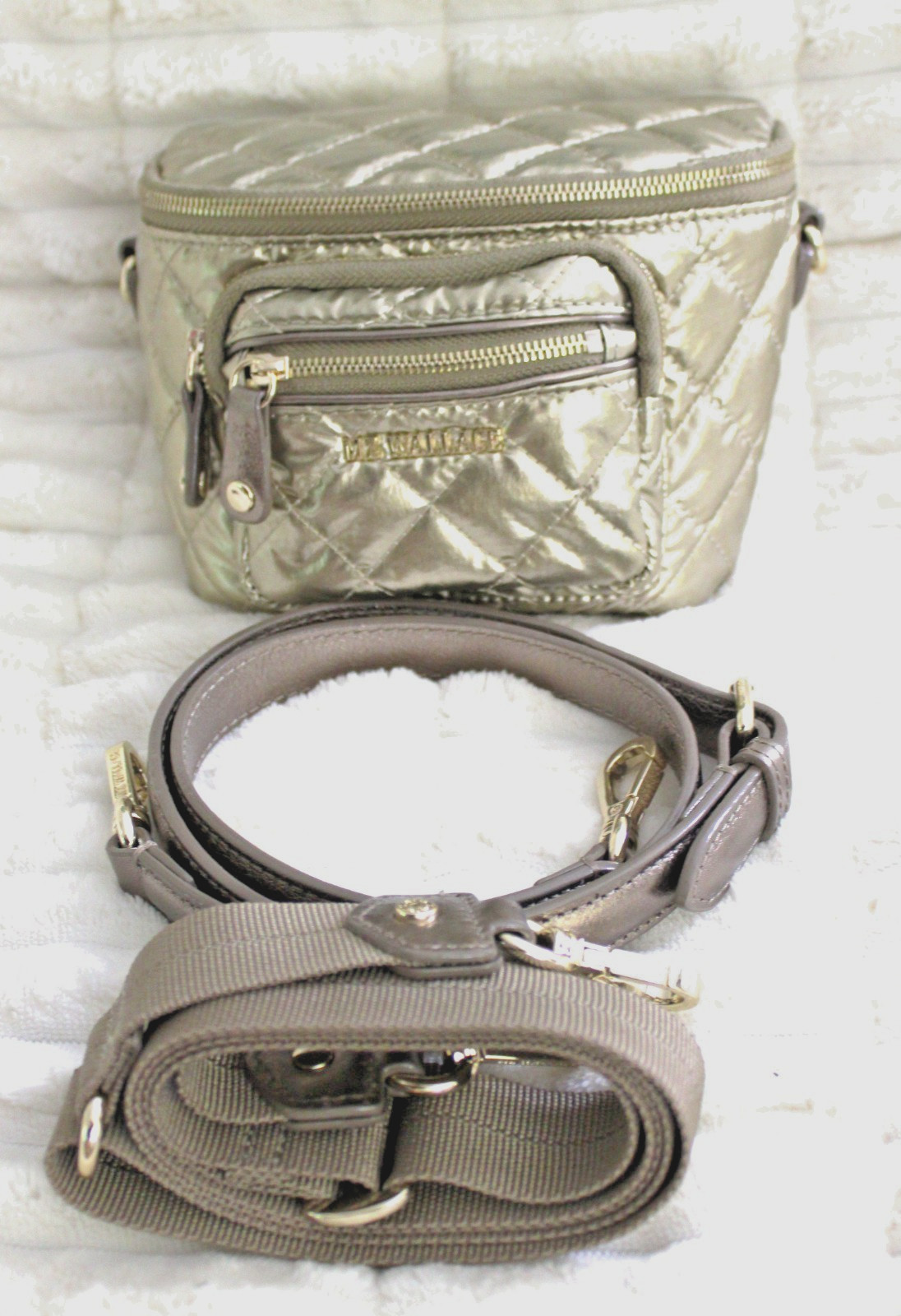 MZ WALLACE MICRO CROSBY SLING BAG ANTIQUE GOLD MSRP $205 FANNY BELT NEW OTHER