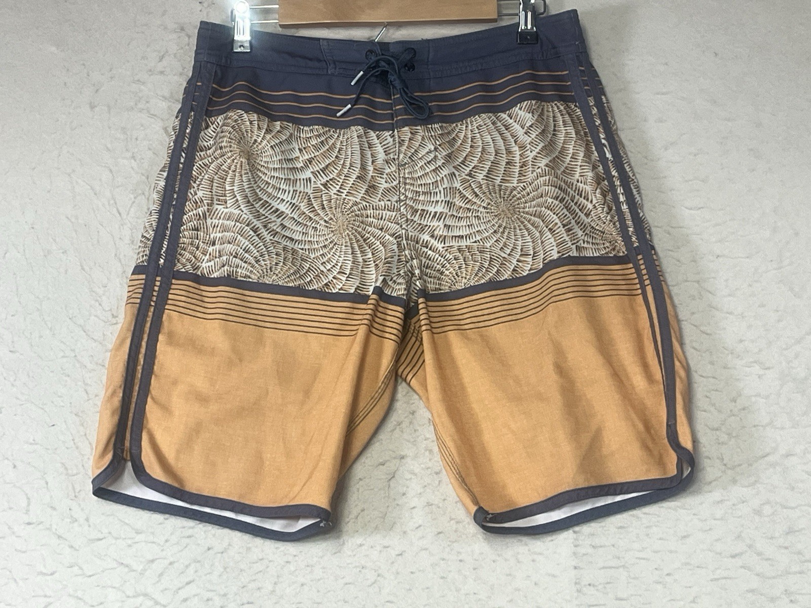 O’Neill Shorts Mens 31 Orange Tan Black Stripes Block Swimwear Boardshorts Pics