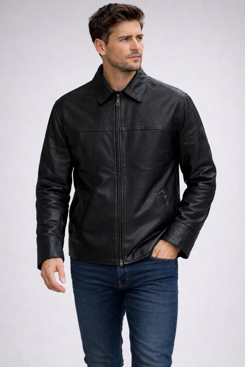 Men’s Genuine Soft Nappa Leather Jacket – Zipper Closure – Brand New Free Gift