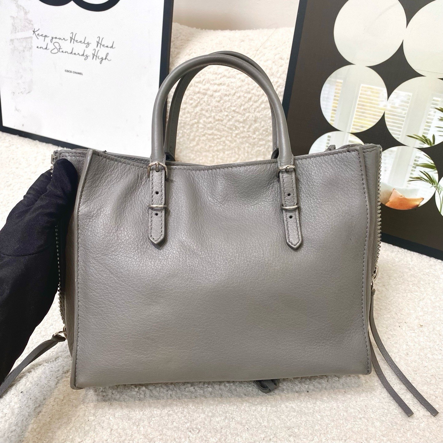 Balenciaga gray full leather mini papier locomotive bag tote bag size: 22*17*9cm