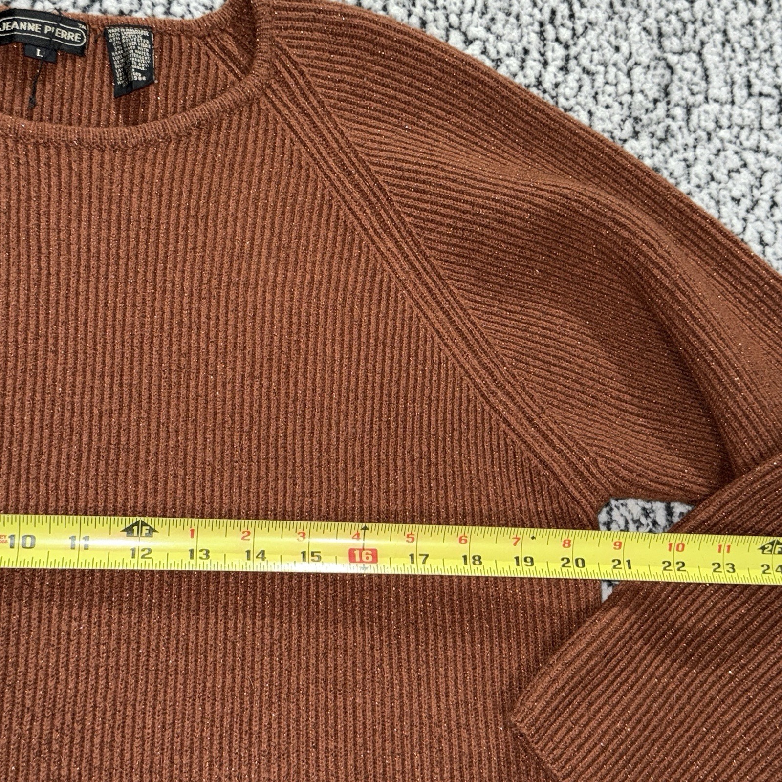 Vintage Jeanne Pierre Wool Blend Sweater Sz L Brown Sparkle Cottagecore 80s 90s