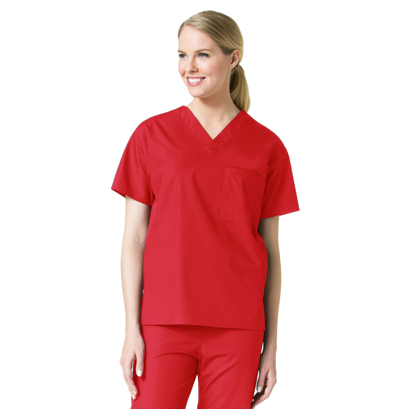 Maevn Unisex Red Scrub Top 1006 Medical One Pocket V-Neck Sizes 2XS to 2XL