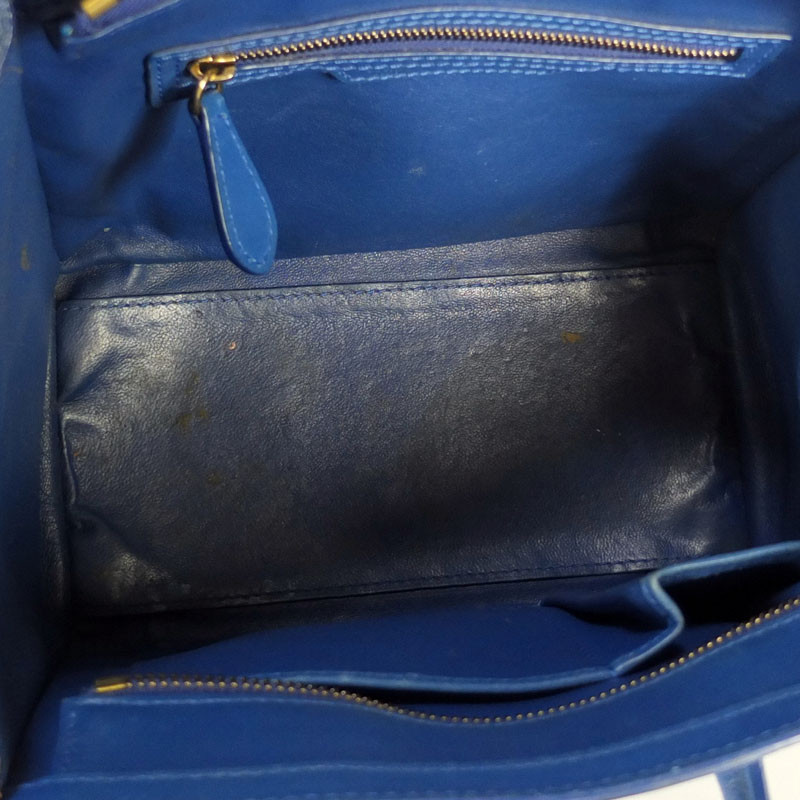 CELINE Luggage Micro Shopper Tote Bag 167793 Handbag Blue Gold Hardware Used F/S