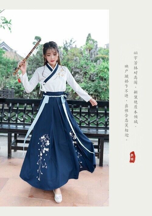 Chinese Dress Korean Hanfu White Blue Men Women Dress Cosplay Embroidery Kimono