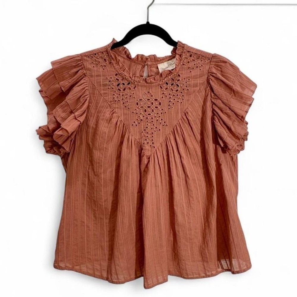 Cottagecore Blouse eyelet detail Ruffle Babydoll Universal Thread Rust Peach XXL
